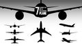 Set of 7 silhouettes of a passenger airliner