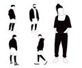 A set of silhouettes of people with different clothing. Royalty Free Stock Photo