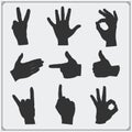 Set of silhouettes of people hands. Different gestures. Royalty Free Stock Photo