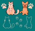 Set of Silhouettes of pets, cat and dog