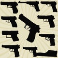 A set of silhouettes of pistols