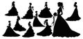 Set of silhouettes of princess. Isolated on white.