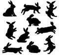 set of silhouettes of rabbits Royalty Free Stock Photo