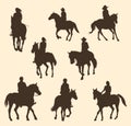 Set of silhouettes of riders on a horse Royalty Free Stock Photo