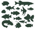 Set of silhouettes of river and aquarium fish