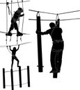 Set of silhouettes in a rope park