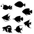 A set of silhouettes of sea fish. Vector Royalty Free Stock Photo