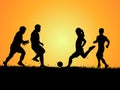Set of Silhouettes of soccer player and grass