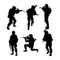 Set of silhouettes of soldiers ready for war