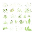 Set of silhouettes of summer grass, leaves, foliage of trees, different greenery types isolated on white, vector Royalty Free Stock Photo