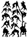 Set of silhouettes of sumo wrestling vector