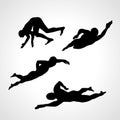 Set of Silhouettes of Swimmers vector