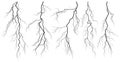 Set of silhouettes of thunderstorm lightning.