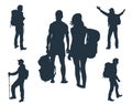 Set of silhouettes of tourists and travelers