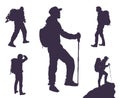 Set of silhouettes of travelers and tourists. Royalty Free Stock Photo