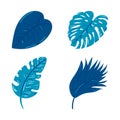 Set of silhouettes of tropical leaves isolated on white background. EPS10 vector Royalty Free Stock Photo