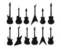 A set of silhouettes of various guitars. Bass , electric guitar , acoustic Royalty Free Stock Photo