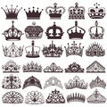 set of silhouettes of vintage crown