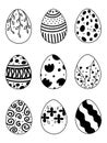 Set of silhouettes of vintage Easter eggs. Black and white illustration Royalty Free Stock Photo
