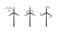 Set of silhouettes of wind turbines. Eco station. Wind energy concept. Vector illustration