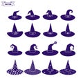 Set of silhouettes of witch hats Royalty Free Stock Photo