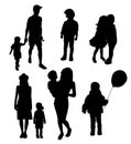 Set of silhouettes of women mothers with children, vector. Mother`s day concept. Royalty Free Stock Photo