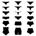 Set of silhouettes of women panties, vector illustration Royalty Free Stock Photo