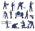 Set of silhouettes of working builders