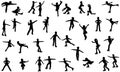 A set of silhouettes of young figure skaters skating on ice. Girls and boys learning figure skating. Vector Royalty Free Stock Photo