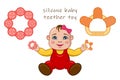 Set silicone baby teether toys realistic cartoon isolated