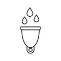 Set of silicone menstrual cup and drops of blood. Linear icon for periods, feminine hygiene, medicine. Black simple illustration.