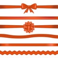 Set of Silk Red and ribbons for gift wrapping. Vector Illustration. Royalty Free Stock Photo