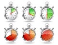 Set of silver bright stopwatch clock intervals,