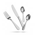 A set of silver flatware elegantly falling on a white background Royalty Free Stock Photo