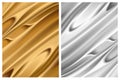 Set of silver and gold foil textures, metallic glossy surfaces. Sparkling fabric with folds, vecor illustration in Royalty Free Stock Photo