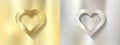 Set silver gold heart frame on metal background Royalty Free Stock Photo