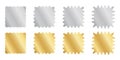 Set of silver and gold square stickers with wiggle borders. Shining labels, badges, price tags, coupons, stamps undulate Royalty Free Stock Photo