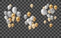 Set of silver, gold and white balloons isolated on transparent background. Vector illustration