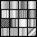 Set of silver gradients. Metallic squares collection.
