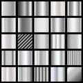 Set of silver gradients. Metallic squares collection. Metallic textures.