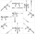 A set of silver ribbons and bows for gift decoration. beautiful Royalty Free Stock Photo
