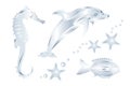 Set Of Silver Sea Animals, Isolated. Vector