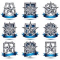 Set of silvery heraldic 3d glossy icons