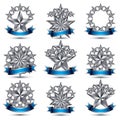 Set of silvery heraldic 3d glossy icons