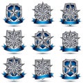 Set of silvery heraldic 3d glossy icons