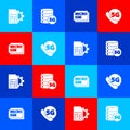 Set Sim card setting, Server 5G network, Micro Card and Phone with icon. Vector Royalty Free Stock Photo
