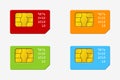 Set of SIM Cards of Different Colors. Phone Chip. Realistic Vector Icon. Isolated