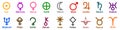 Set of simple astrology symbols icon of planets, celestial bodies, zodiac constellations, aspects, nodes, astronomy, star maps Royalty Free Stock Photo