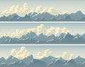 Set of simple banner with snowy mountain range glistens in the sun Royalty Free Stock Photo