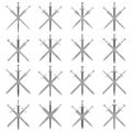 Set of simple bicolor images of three crossed swords.